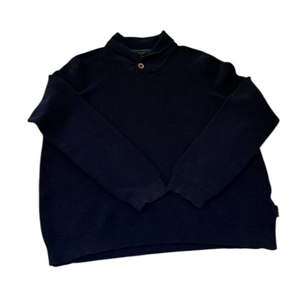 Ted Baker Sweater Men Large Navy Business‎ Workwear Casual Shawl Collar Ribbed - Picture 1 of 6